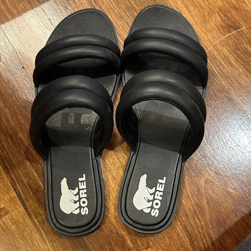 Sorel Black Double Strap Slides